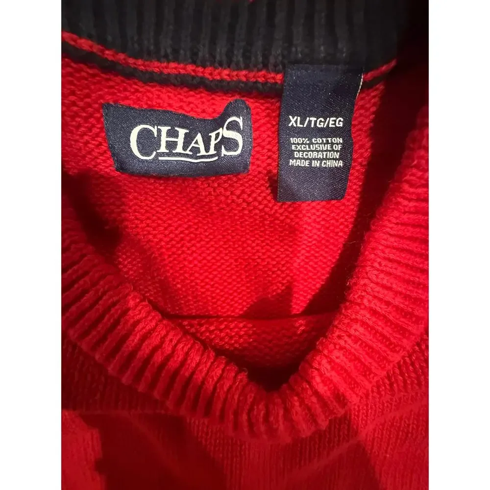 Chaps Men's XL Red Cotton Long Sleeve Embroidered Logo Crewneck Pullover Sweater